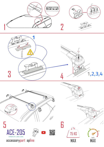 Compatible with Honda CR-V 2 2002-2006 ACE-2 Car Roof Rack Cross Bar Grey Aluminium 2 Bars