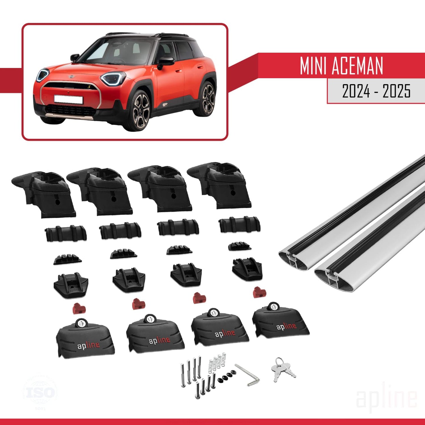 Compatible with Mini Aceman SE 2024-2025 ACE-2 Car Roof Rack Cross Bar Grey Aluminium 2 Bars
