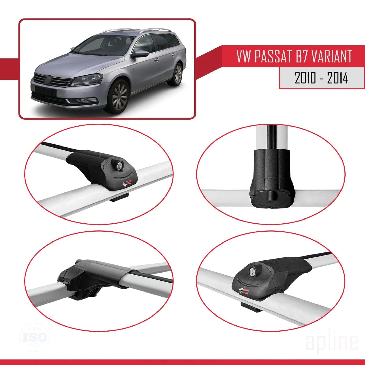 Compatible with Volkswagen Passat B7 (3C) Variant 2010-2014 ACE-1 Car Roof Rack Cross Bar Grey Aluminium 2 Bars