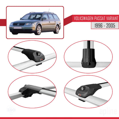 Compatible with VW Passat B5 Variant 1996-2005 ACE-1 Car Roof Rack Cross Bar Grey Aluminium 2 Bars