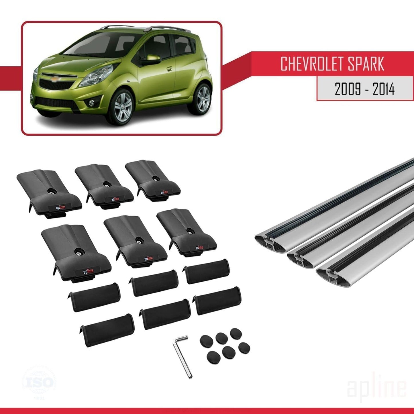 Compatible with Chevrolet Spark (M300) 2009-2014 Fly Model Car Roof Rack Cross Bar Grey Aluminium 3 Bars