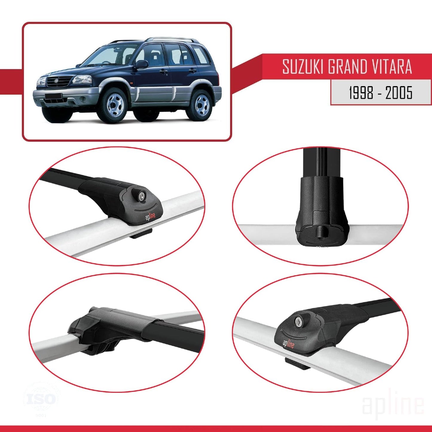 Compatible with Suzuki Grand Vitara (FT) 1998-2005 ACE-1 Car Roof Rack Cross Bar Black Aluminium 3 Bars