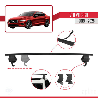 Compatible with Volvo S60 III 2019-2025 ACE-4 Car Roof Rack Cross Bar Black Aluminium 2 Bars