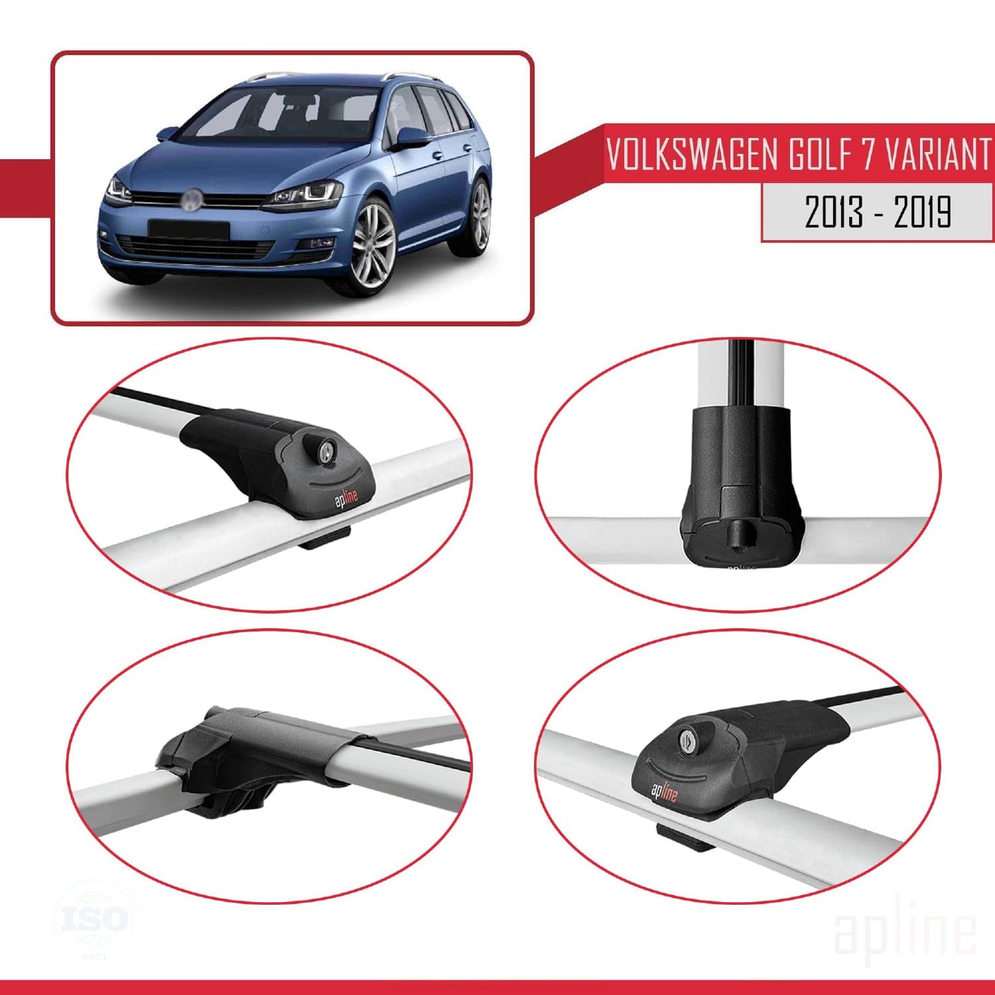 Compatible with Volkswagen Golf 7 (5G) Variant 2013-2019 ACE-1 Car Roof Rack Cross Bar Grey Aluminium 2 Bars