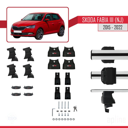 Compatible with Skoda Fabia 3 (NJ) 2015-2022 ACE-4 Car Roof Rack Cross Bar Grey Aluminium 2 Bars