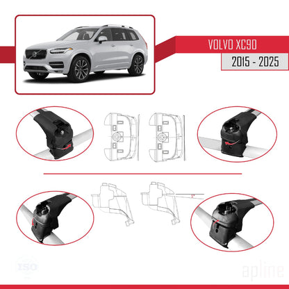 Compatible with Volvo XC90 II 2015-2025 ACE-2 Car Roof Rack Cross Bar Grey Aluminium 2 Bars