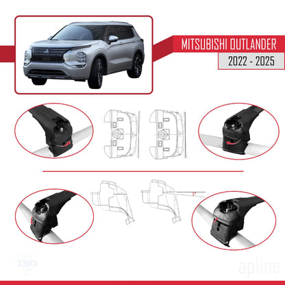 Compatible with Mitsubishi Outlander 2022-2025 ACE-2 Car Roof Rack Cross Bar Black Aluminium 2 Bars