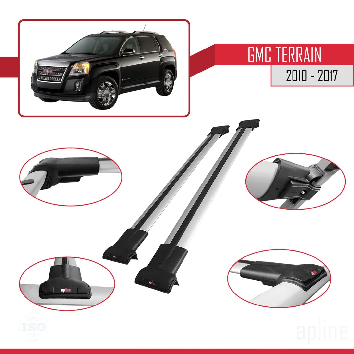 Compatible with GMC Terrain 2010-2017 Fly Model Car Roof Rack Cross Bar Grey Aluminium 2 Bars