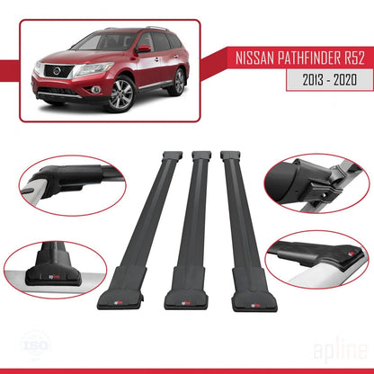 Compatible with Nissan Pathfinder 4 (R52) 2013-2020 Fly Model Car Roof Rack Cross Bar Black Aluminium 3 Bars