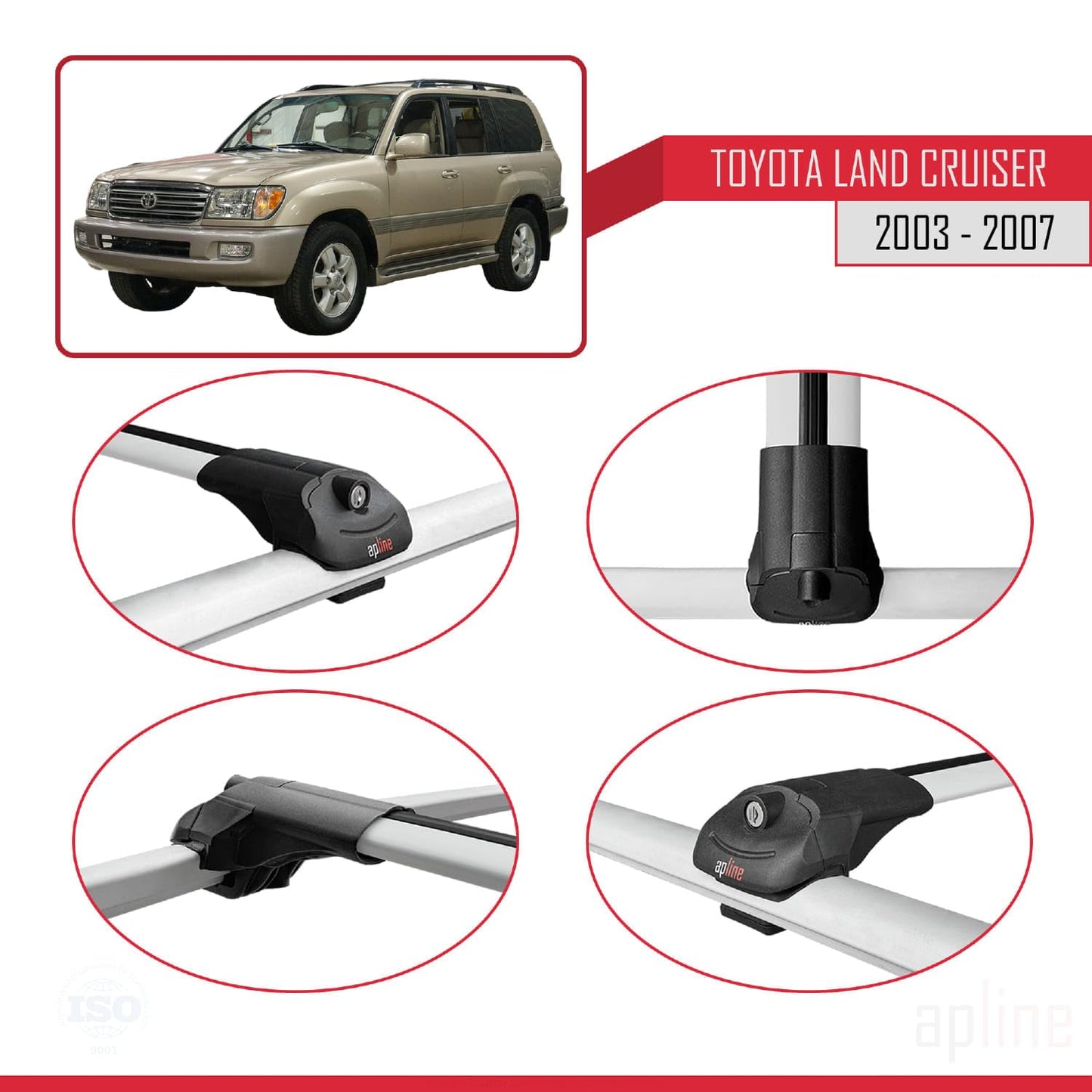 Compatible with Toyota Land Cruiser (J100) 2003-2007 ACE-1 Car Roof Rack Cross Bar Grey Aluminium 2 Bars