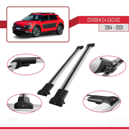 Compatible with Citroen C4 Cactus 2014-2021 Fly Model Car Roof Rack Cross Bar Grey Aluminium 2 Bars