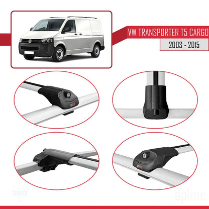 Compatible with Volkswagen T5 Transporter 2003-2015 ACE-1 Car Roof Rack Cross Bar Grey Aluminium 2 Bars