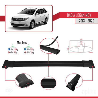 Compatible with Dacia Logan 2 MCV (K52) 2013-2020 Fly Model Car Roof Rack Cross Bar Black Aluminium 2 Bars
