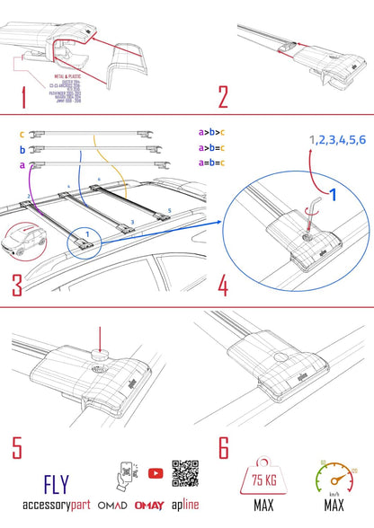 Compatible with Skoda Fabia (6Y) SW 2000-2006 Fly Model Car Roof Rack Cross Bar Grey Aluminium 3 Bars