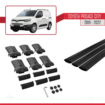 Compatible with Toyota Proace City 2019-2022 Fly Model Car Roof Rack Cross Bar Black Aluminium 3 Bars