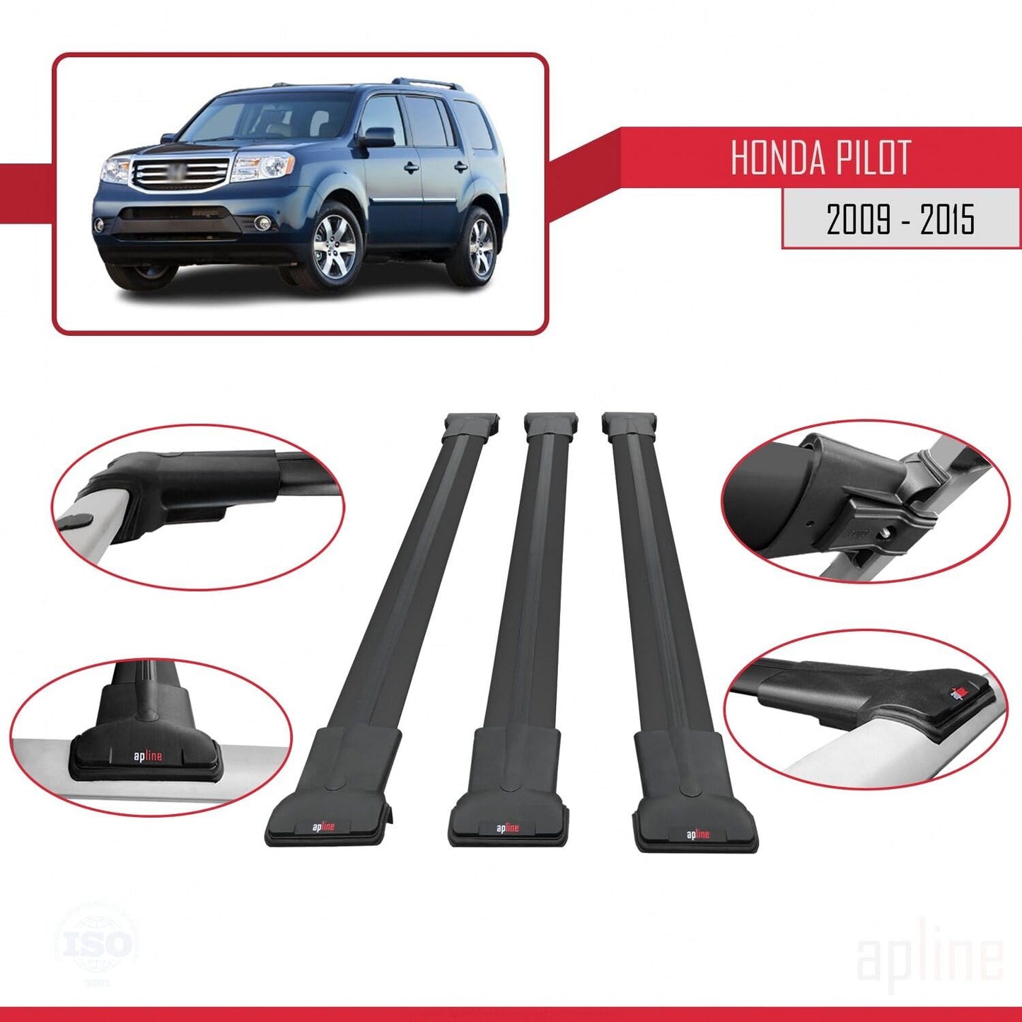 Compatible with Honda Pilot 2 2009-2015 Fly Model Car Roof Rack Cross Bar Black Aluminium 3 Bars