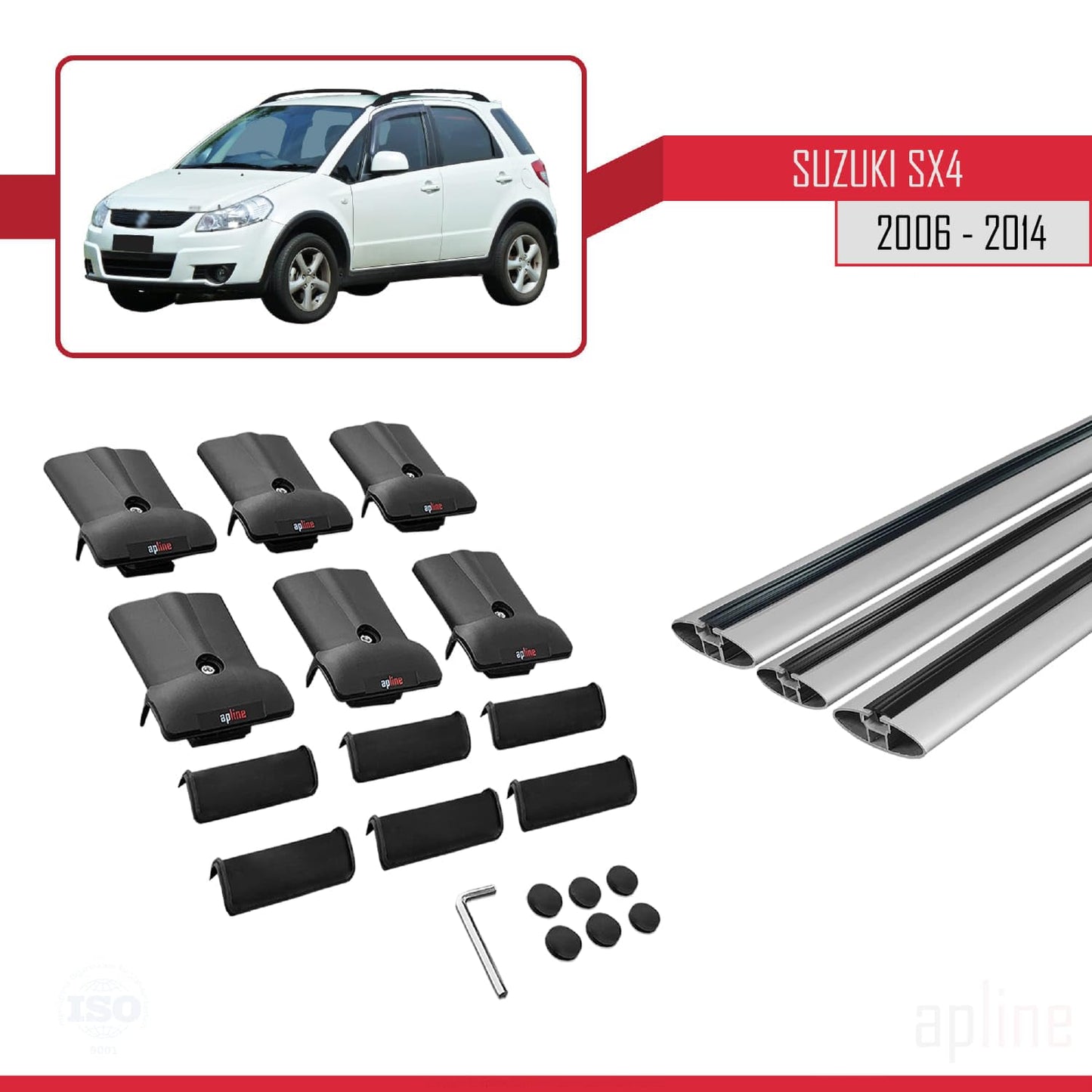 Compatible with Suzuki SX4 II (JY) 2006-2014 Fly Model Car Roof Rack Cross Bar Grey Aluminium 3 Bars