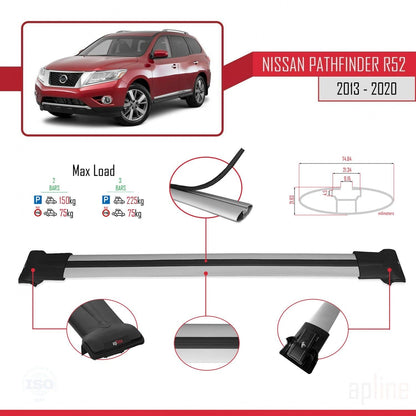 Compatible with Nissan Pathfinder 4 (R52) 2013-2020 Fly Model Car Roof Rack Cross Bar Grey Aluminium 2 Bars