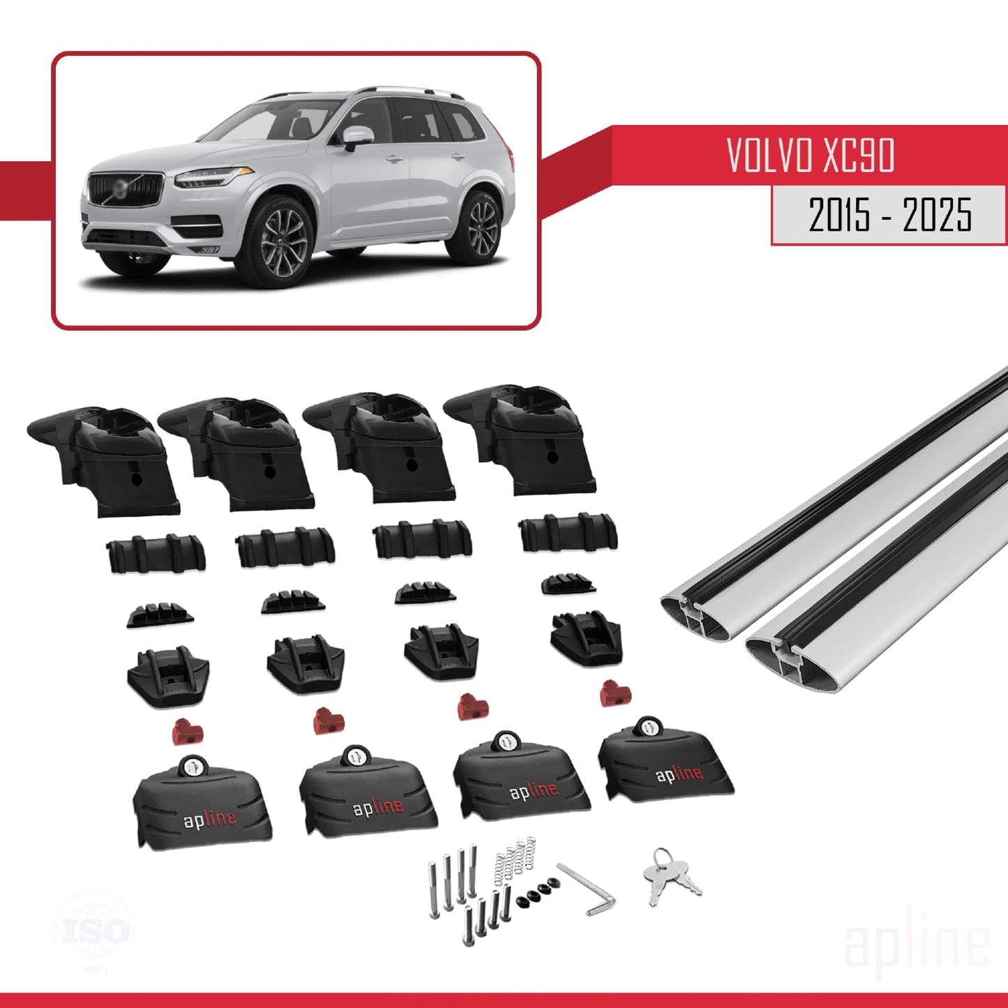 Compatible with Volvo XC90 II 2015-2025 ACE-2 Car Roof Rack Cross Bar Grey Aluminium 2 Bars