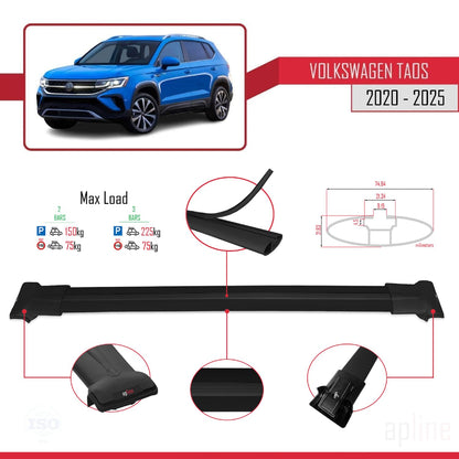 Compatible with Volkswagen Taos 2021-2025 Fly Model Car Roof Rack Cross Bar Black Aluminium 2 Bars