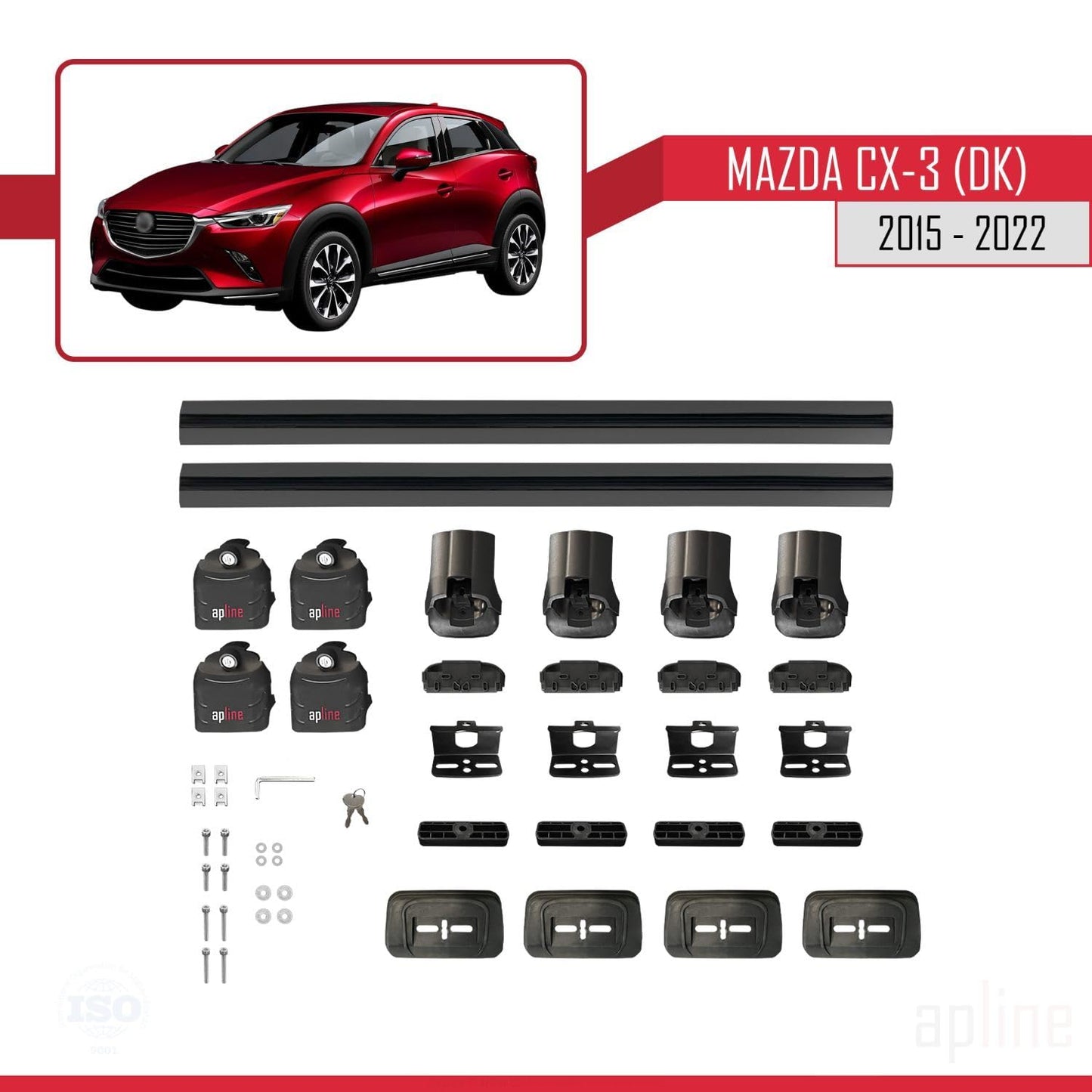 Compatible with Mazda CX-3 (DK) 2015-2022 ACE-3 Car Roof Rack Cross Bar Black Aluminium 2 Bars