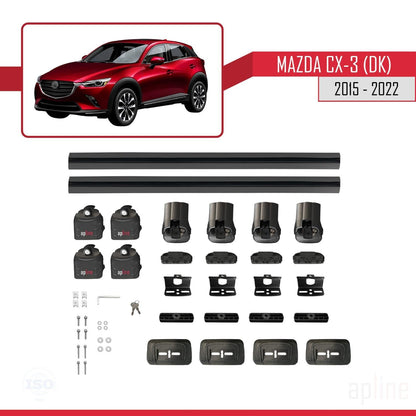 Compatible with Mazda CX-3 (DK) 2015-2022 ACE-3 Car Roof Rack Cross Bar Black Aluminium 2 Bars