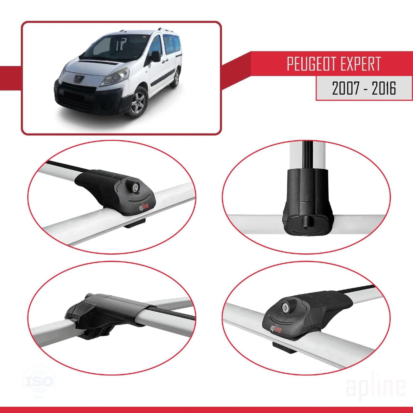 Compatible with Peugeot Expert 2 2007-2016 ACE-1 Car Roof Rack Cross Bar Grey Aluminium 2 Bars