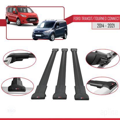 Compatible with Ford Transit/Tourneo Connect 2 2014-2021 Fly Model Car Roof Rack Cross Bar Black Aluminium 3 Bars