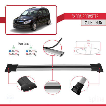Compatible with Skoda Roomster 2006-2015 Fly Model Car Roof Rack Cross Bar Grey Aluminium 3 Bars