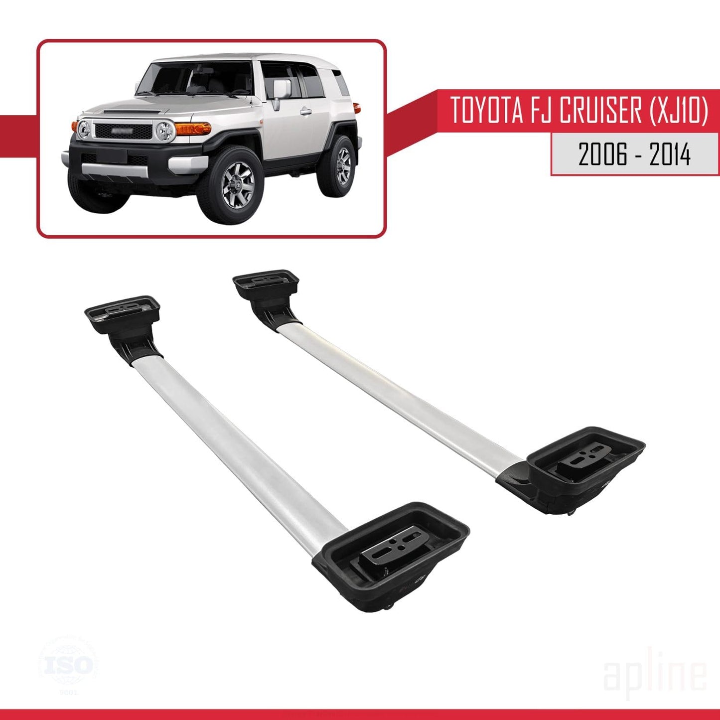 Compatible with Toyota FJ Cruiser (XJ10) 2006-2014 ACE-3 Car Roof Rack Cross Bar Grey Aluminium 2 Bars