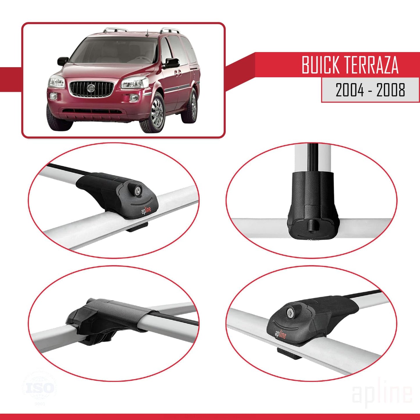 Compatible with Buick Terraza CXL 2004-2008 ACE-1 Car Roof Rack Cross Bar Grey Aluminium 2 Bars