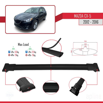 Compatible with Mazda CX-5 I (KE) 2012-2016 Fly Model Car Roof Rack Cross Bar Black Aluminium 2 Bars