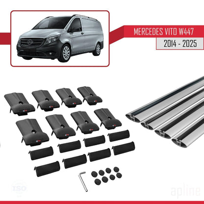 Compatible with Mercedes Vito 3 (W447) 2014-2025 Fly Model Car Roof Rack Cross Bar Grey Aluminium 4 Bars