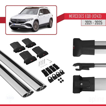 Compatible with Mercedes EQB (X243) 2021-2025 Fly Model Car Roof Rack Cross Bar Grey Aluminium 2 Bars