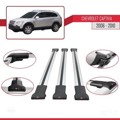 Compatible with Chevrolet Captiva 2006-2010 Fly Model Car Roof Rack Cross Bar Grey Aluminium 3 Bars