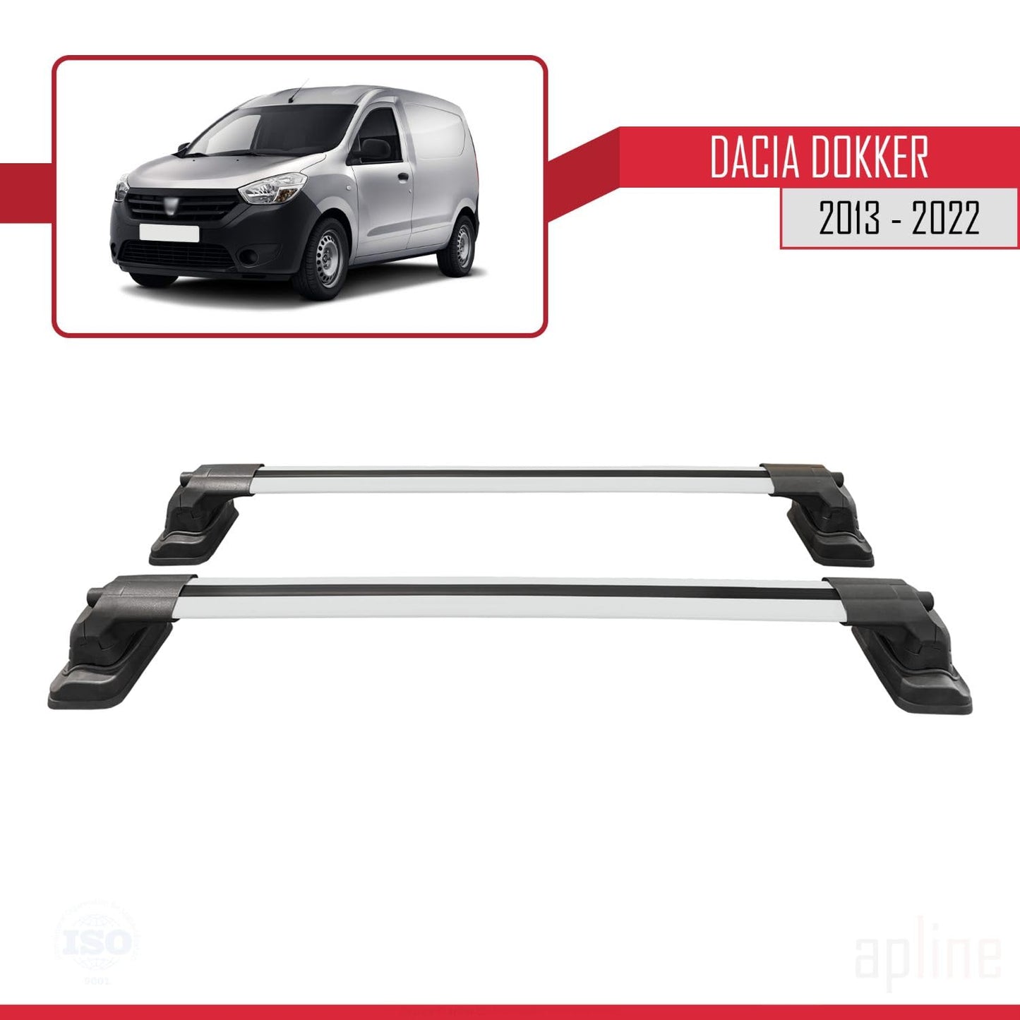 Compatible with Dacia Dokker 2013-2022 ACE-3 Car Roof Rack Cross Bar Grey Aluminium 2 Bars