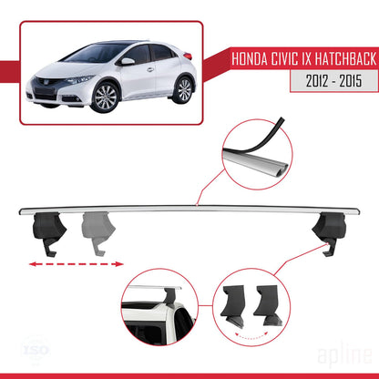 Compatible with Honda Civic 9 (FK) HB 2012-2015 ACE-4 Car Roof Rack Cross Bar Grey Aluminium 2 Bars