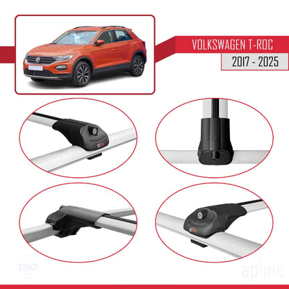 Compatible with Volkswagen T-ROC 2017-2025 ACE-1 Car Roof Rack Cross Bar Grey Aluminium 3 Bars