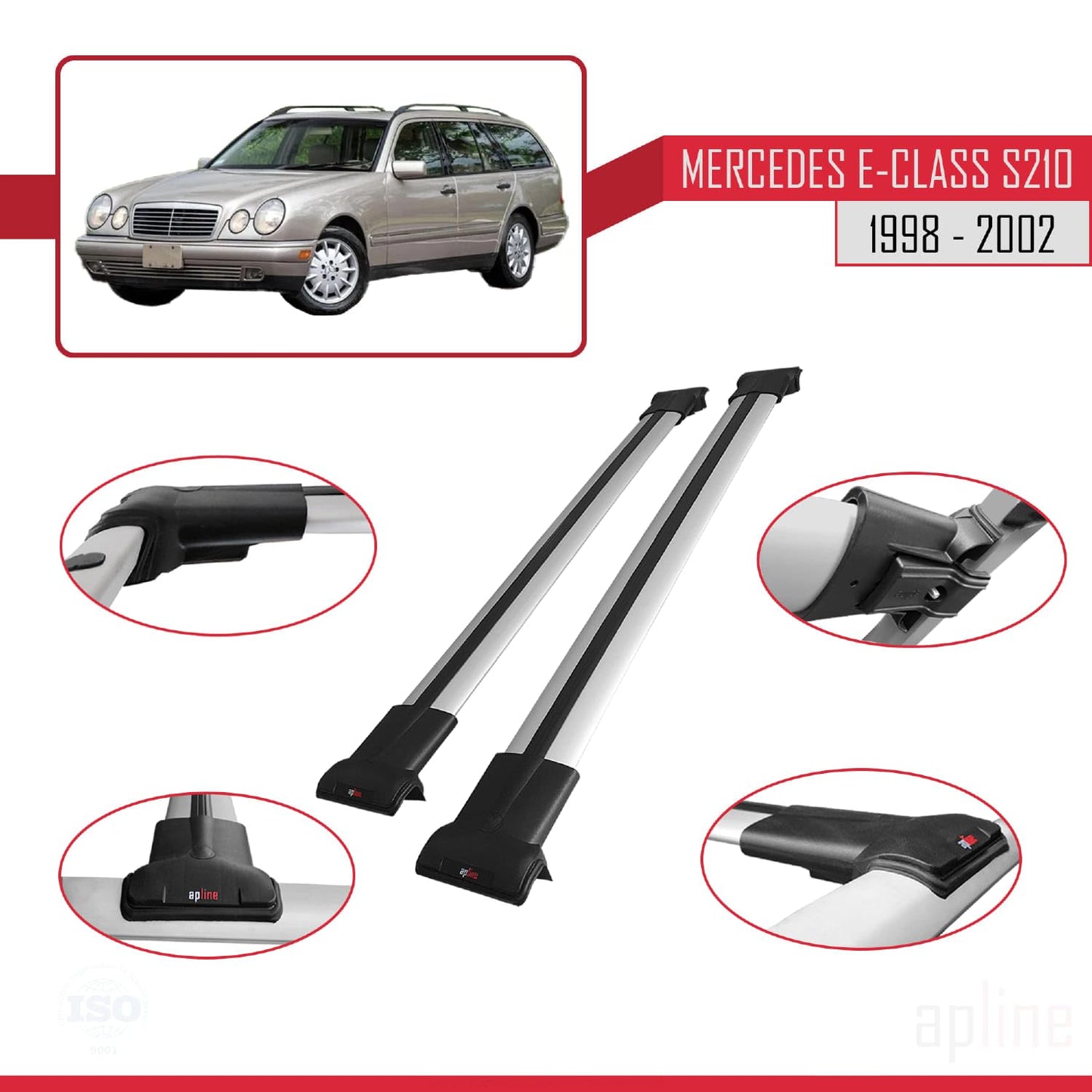 Compatible with Mercedes E Class S210 Wagon 1998-2002 Fly Model Car Roof Rack Cross Bar Grey Aluminium 2 Bars