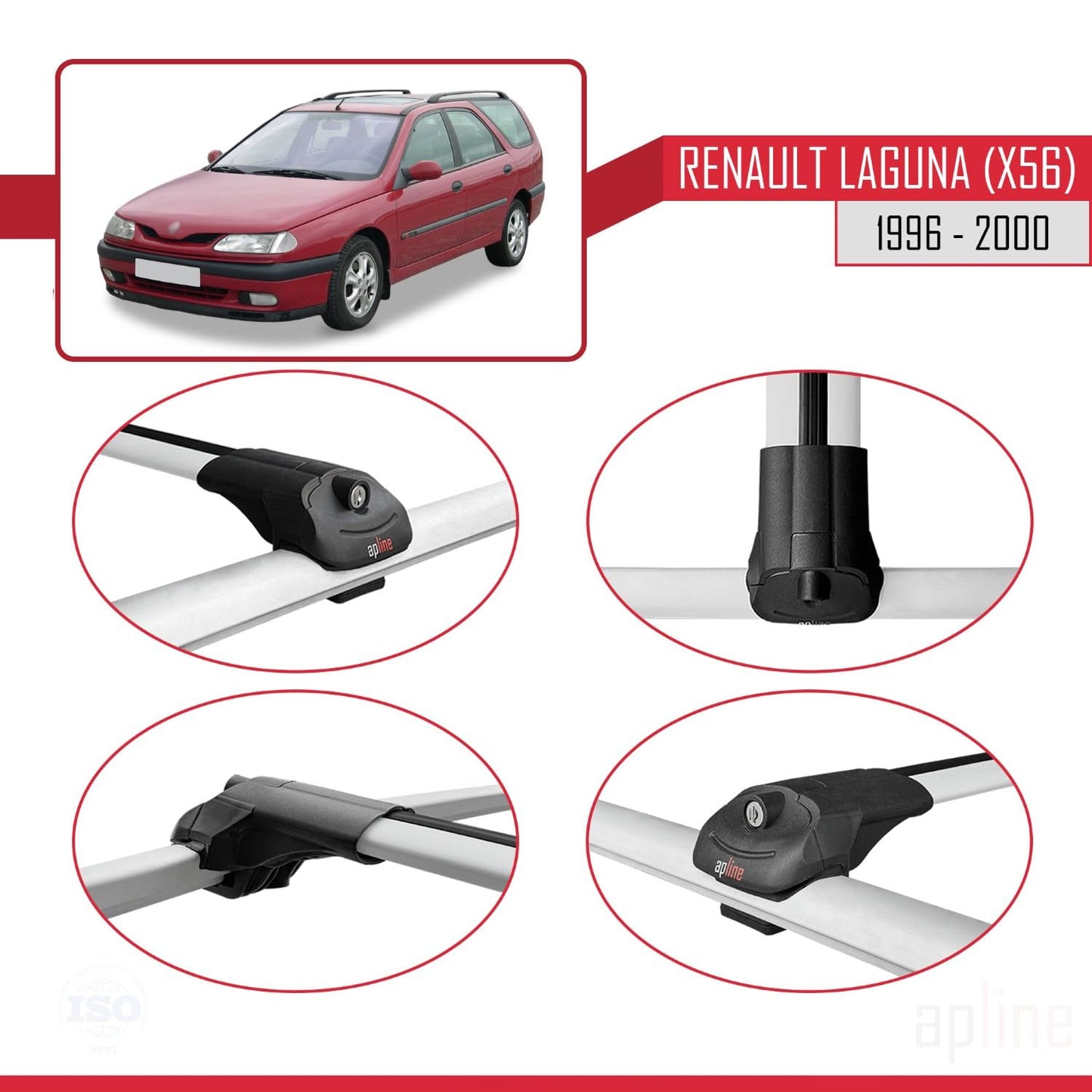 Compatible with Renault Laguna (X56) 1996-200 ACE-1 Car Roof Rack Cross Bar Grey Aluminium 3 Bars