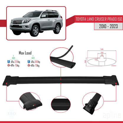 Compatible with Toyota Land Cruiser Prado (J150) 2010-2023 Fly Model Car Roof Rack Cross Bar Black Aluminium 3 Bars