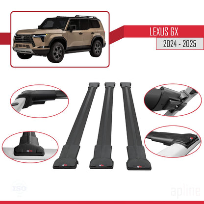 Compatible with Lexus GX 2024-2025 Fly Model Car Roof Rack Cross Bar Black Aluminium 3 Bars