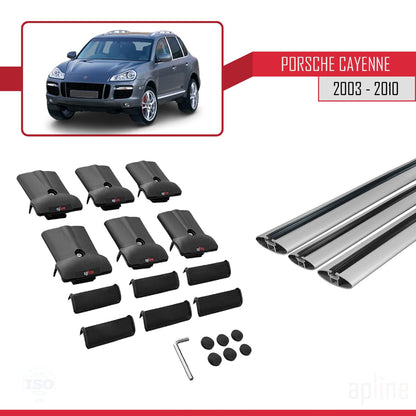 Compatible with Porsche Cayenne (9PA) 2003-2010 Fly Model Car Roof Rack Cross Bar Grey Aluminium 3 Bars