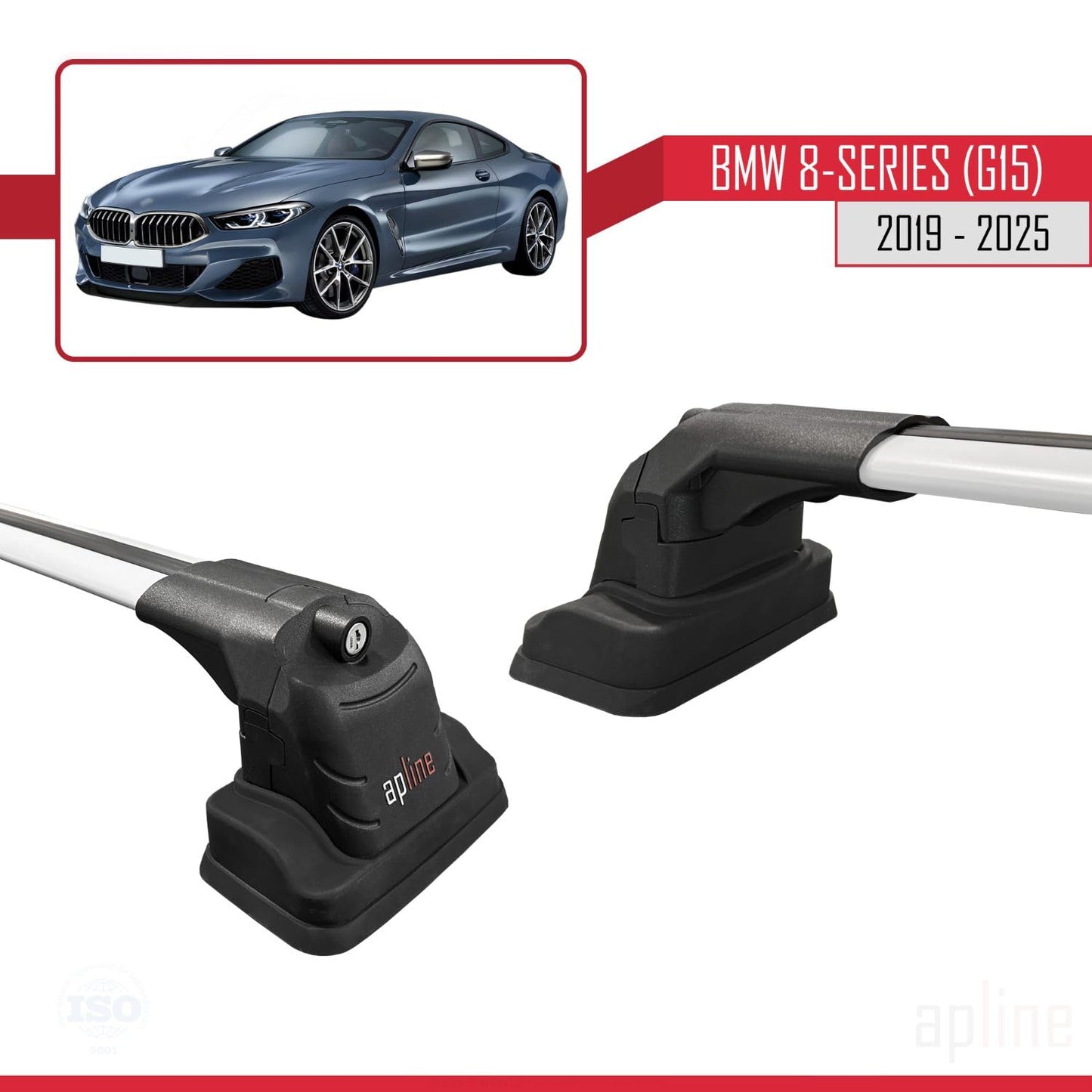 Compatible with BMW 8 Series (G15) 2019-2025 ACE-3 Car Roof Rack Cross Bar Grey Aluminium 2 Bars