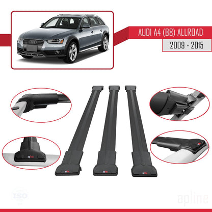 Compatible with Audi A4 (B8) Allroad 2009-2015 Fly Model Car Roof Rack Cross Bar Black Aluminium 3 Bars