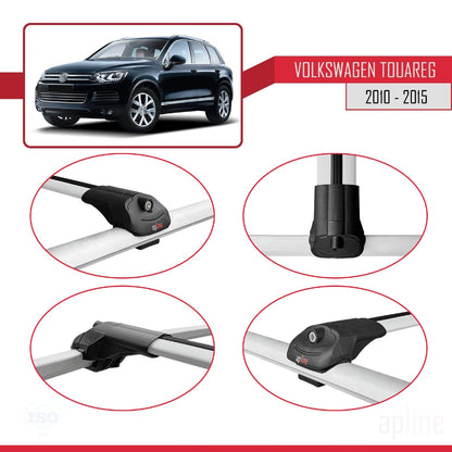 Compatible with Volkswagen Touareg 2 (7P) Pre-Facelift 2010-2015 ACE-1 Car Roof Rack Cross Bar Grey Aluminium 3 Bars