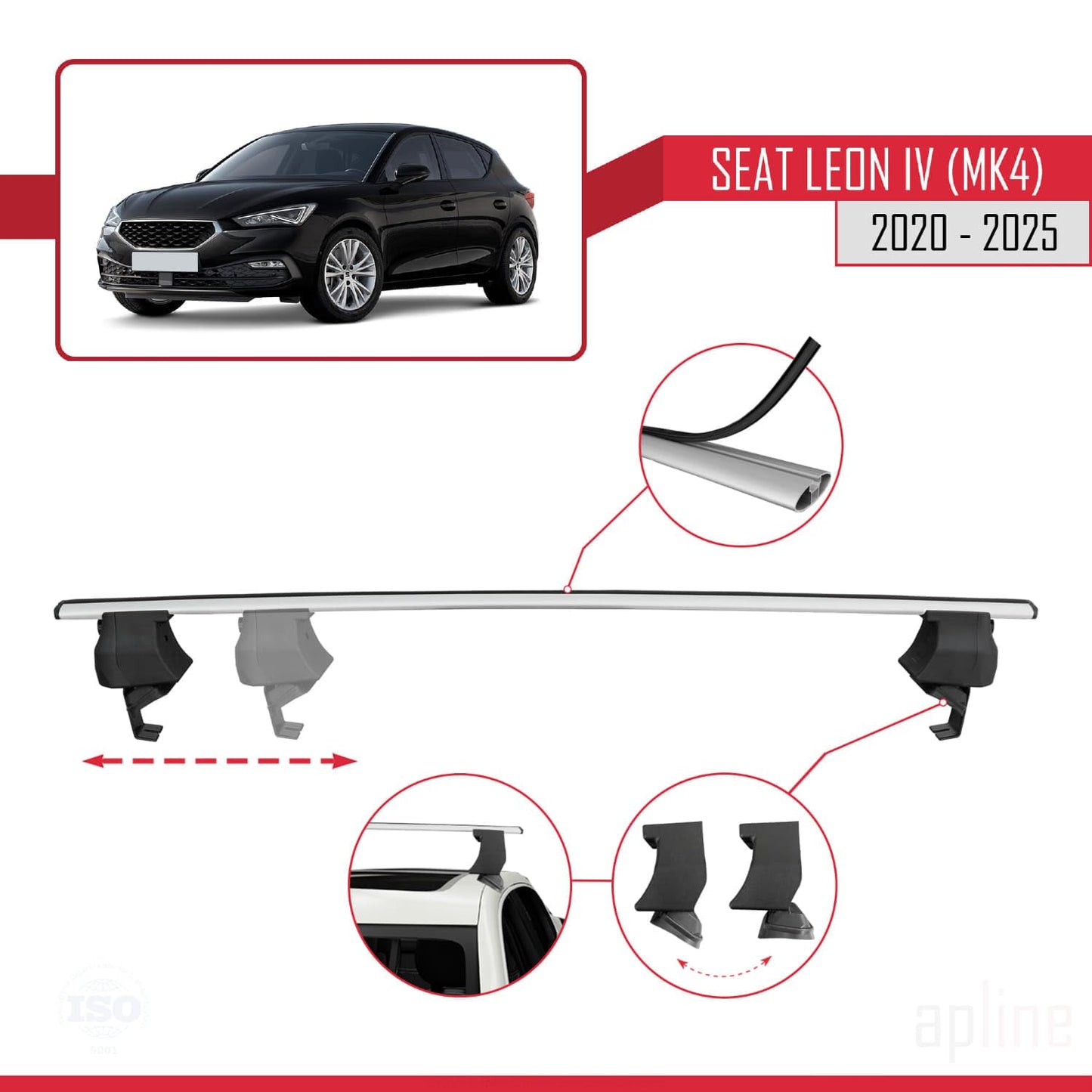 Compatible with Seat/Cupra Leon 4 2020-2025 ACE-4 Car Roof Rack Cross Bar Grey Aluminium 2 Bars