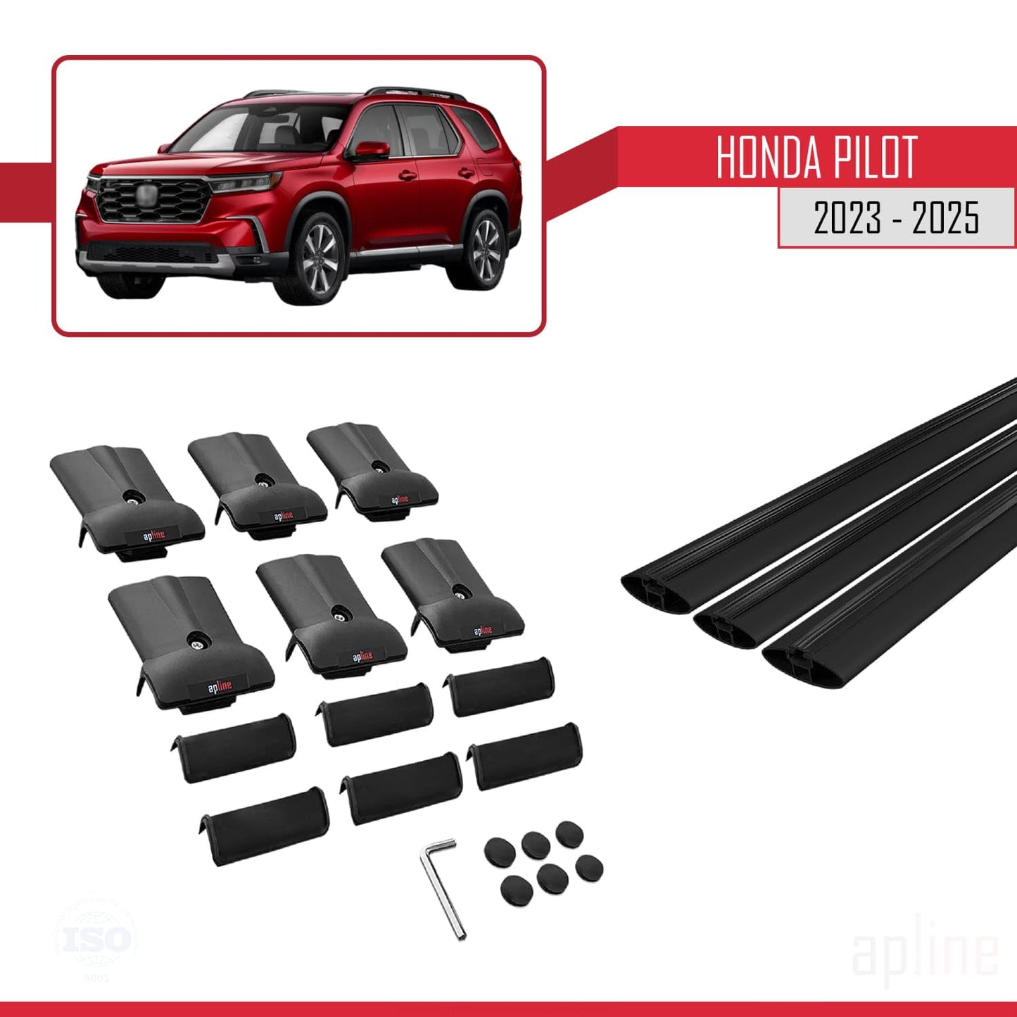 Compatible with Honda Pilot 2023-2025 Fly Model Car Roof Rack Cross Bar Black Aluminium 3 Bars