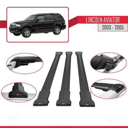 Compatible with Lincoln Aviator 2003-2005 Fly Model Car Roof Rack Cross Bar Black Aluminium 3 Bars