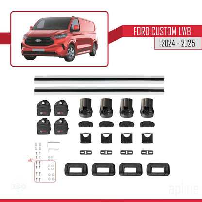 Compatible with Ford Custom 2024-2025 ACE-3 Car Roof Rack Cross Bar Grey Aluminium 2 Bars